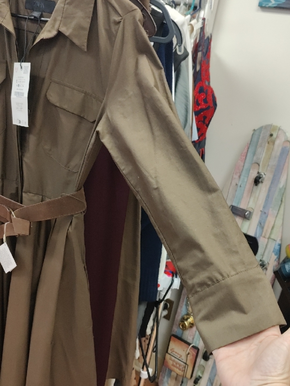 Zara Brown Long-Sleeve Belted Shirt Dress - Picture 6 of 9
